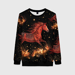 Свитшот женский Огненные лошади - паттерн, цвет: 3D-черный