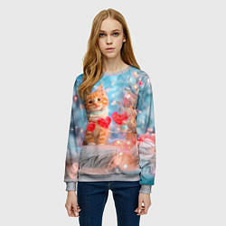 Свитшот женский Котенок и гирлянда из сердечек, цвет: 3D-меланж — фото 2
