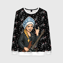 Свитшот женский Снегурочка с гитарой - Рок, цвет: 3D-белый