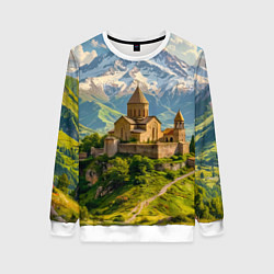 Свитшот женский Храм у подножия вечных вершин, цвет: 3D-белый