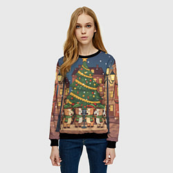 Свитшот женский Новогодний хор лошадок, цвет: 3D-черный — фото 2