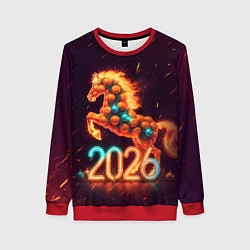 Свитшот женский Новогодняя мандариновая лошадь 2026, цвет: 3D-красный