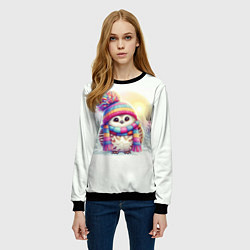 Свитшот женский Совушка в шапке и шарфе, цвет: 3D-черный — фото 2