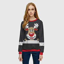 Свитшот женский Олень свитер вязаный, цвет: 3D-красный — фото 2