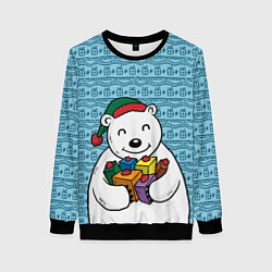 Свитшот женский Новогодний мишка, цвет: 3D-черный