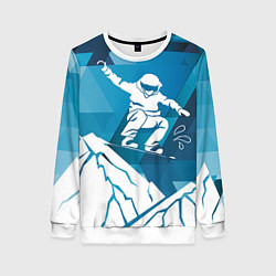 Свитшот женский Горы и сноубордист, цвет: 3D-белый