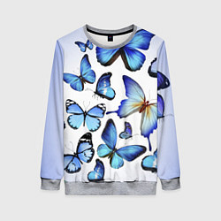 Свитшот женский Голубые бабочки, цвет: 3D-меланж