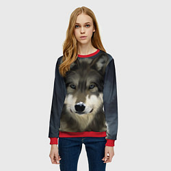 Свитшот женский Зимний волк, цвет: 3D-красный — фото 2
