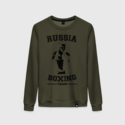 Свитшот хлопковый женский Russia Boxing Team, цвет: хаки