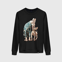 Свитшот хлопковый женский Кошки сфинксы, цвет: черный