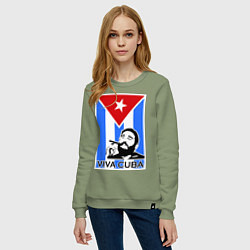 Свитшот хлопковый женский Fidel: Viva, Cuba!, цвет: авокадо — фото 2