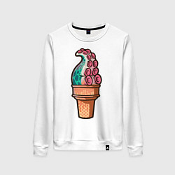 Свитшот хлопковый женский Мороженое-осьминог, цвет: белый