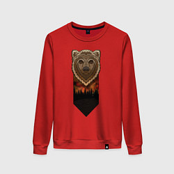 Свитшот хлопковый женский Медведь: владыка леса, цвет: красный