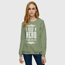 Свитшот хлопковый женский Skillet: I need a Hero, цвет: авокадо — фото 2