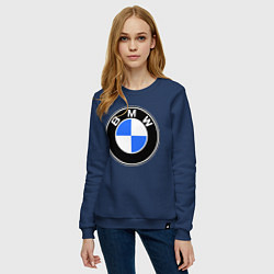 Свитшот хлопковый женский Logo BMW, цвет: тёмно-синий — фото 2