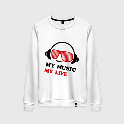 Свитшот хлопковый женский My music my life, цвет: белый