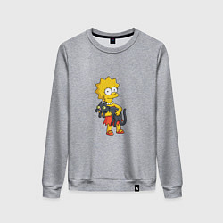 Свитшот хлопковый женский Лиза Симпсон и кот, цвет: меланж