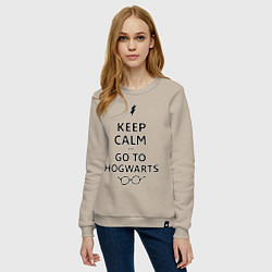 Свитшот хлопковый женский Keep Calm & Go To Hogwarts, цвет: миндальный — фото 2