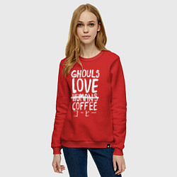 Свитшот хлопковый женский Ghouls Love Coffee, цвет: красный — фото 2