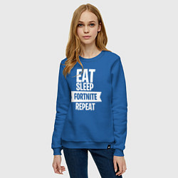 Свитшот хлопковый женский Eat Sleep Fortnite Repeat, цвет: синий — фото 2