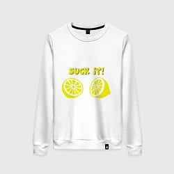 Свитшот хлопковый женский Suck it: lemon, цвет: белый