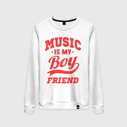 Свитшот хлопковый женский Music is my boyfriend, цвет: белый