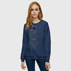 Свитшот хлопковый женский Keep Calm & Drink Tea, цвет: тёмно-синий — фото 2