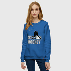 Свитшот хлопковый женский Russian hockey, цвет: синий — фото 2