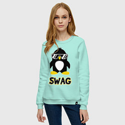 Свитшот хлопковый женский SWAG Penguin цвета мятный — фото 2