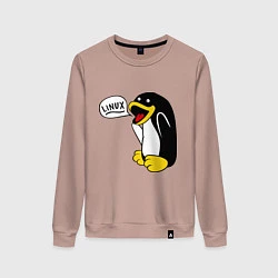 Свитшот хлопковый женский Пингвин: Linux, цвет: пыльно-розовый