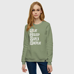 Свитшот хлопковый женский Eat, Sleep, Apex, Repeat, цвет: авокадо — фото 2