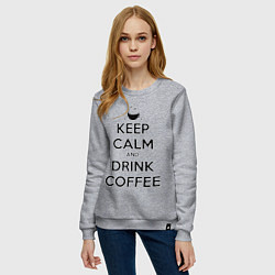 Свитшот хлопковый женский Keep Calm & Drink Coffee, цвет: меланж — фото 2