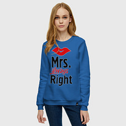 Свитшот хлопковый женский Mrs. always right, цвет: синий — фото 2