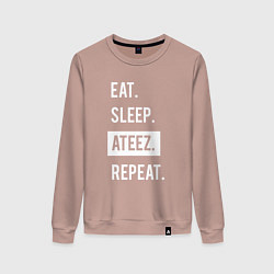 Свитшот хлопковый женский ЕСТЬ СПАТЬ ATEEZ ПОВТОРИТЬ, цвет: пыльно-розовый