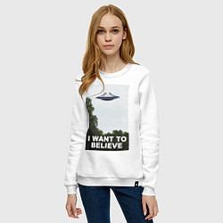 Свитшот хлопковый женский I WANT TO BELIEVE, цвет: белый — фото 2