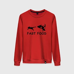 Свитшот хлопковый женский Fast food черный, цвет: красный
