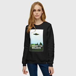 Свитшот хлопковый женский I WANT TO BELIEVE, цвет: черный — фото 2