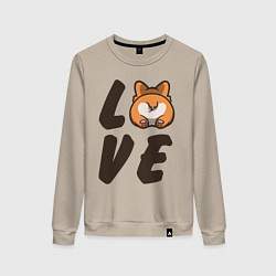 Свитшот хлопковый женский Love Corgi, цвет: миндальный