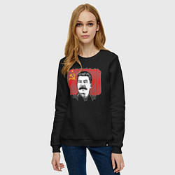 Свитшот хлопковый женский Сталин и флаг СССР, цвет: черный — фото 2