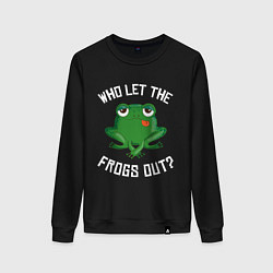 Свитшот хлопковый женский Who let the frogs out?, цвет: черный