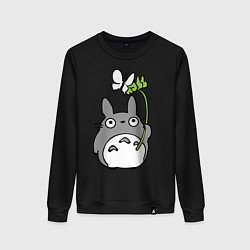 Свитшот хлопковый женский Totoro и бабочка, цвет: черный