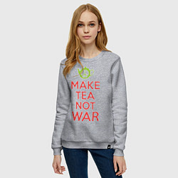 Свитшот хлопковый женский Make tea not war, цвет: меланж — фото 2