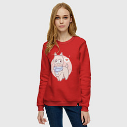 Свитшот хлопковый женский Милая лама, цвет: красный — фото 2