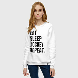 Свитшот хлопковый женский EAT SLEEP HOCKEY REPEAT, цвет: белый — фото 2