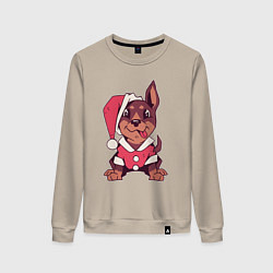Свитшот хлопковый женский Рождественский пёсик, цвет: миндальный