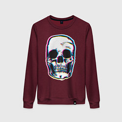 Свитшот хлопковый женский Glitch Skull, цвет: меланж-бордовый