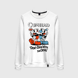Свитшот хлопковый женский Cuphead, Dont deal with devil, цвет: белый