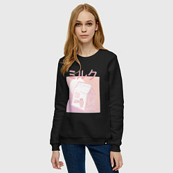 Свитшот хлопковый женский Vaporwave Strawberry Milk, цвет: черный — фото 2