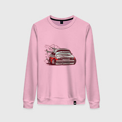 Свитшот хлопковый женский Cartoon Car BMW M3 Drift, цвет: светло-розовый