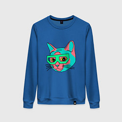 Свитшот хлопковый женский Hipster Cat, цвет: синий